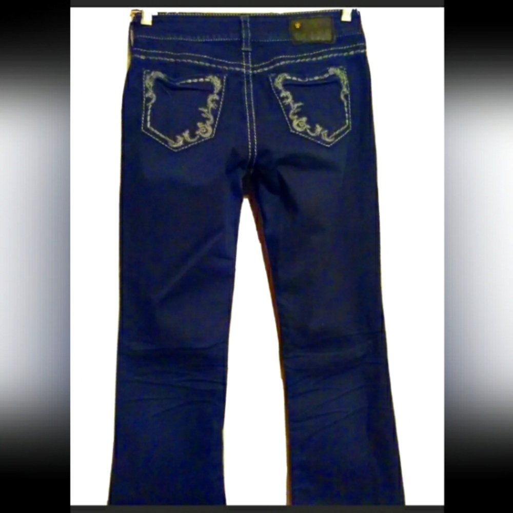 Womens W28/L34 SILVER Stretch SUKI SLIM BOOTCUT Dark Wash Denim Blue Jeans -EUC-
